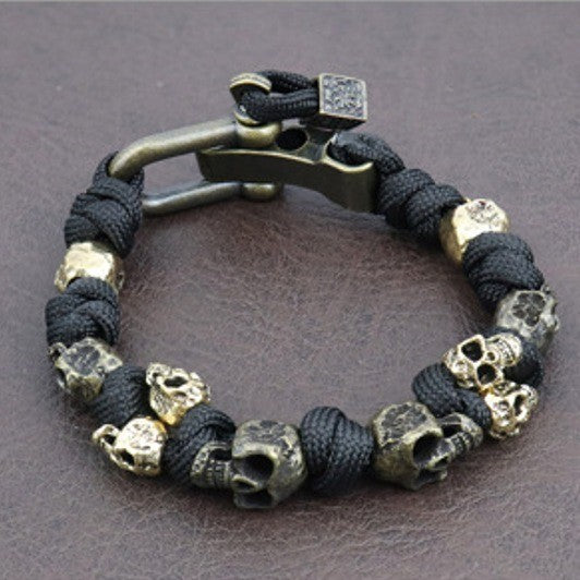 Men’s Skull Paracord Bracelet – Handmade Punk Hip-Hop Woven Jewelry, Stylish Survival Bracelet