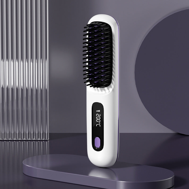 2-in-1 Wireless Hair Straightener Brush & Hot Curler – Fast Heating, Portable USB Rechargeable Hair Styling Comb