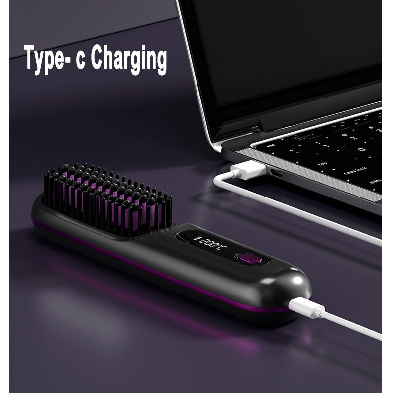 2-in-1 Wireless Hair Straightener Brush & Hot Curler – Fast Heating, Portable USB Rechargeable Hair Styling Comb