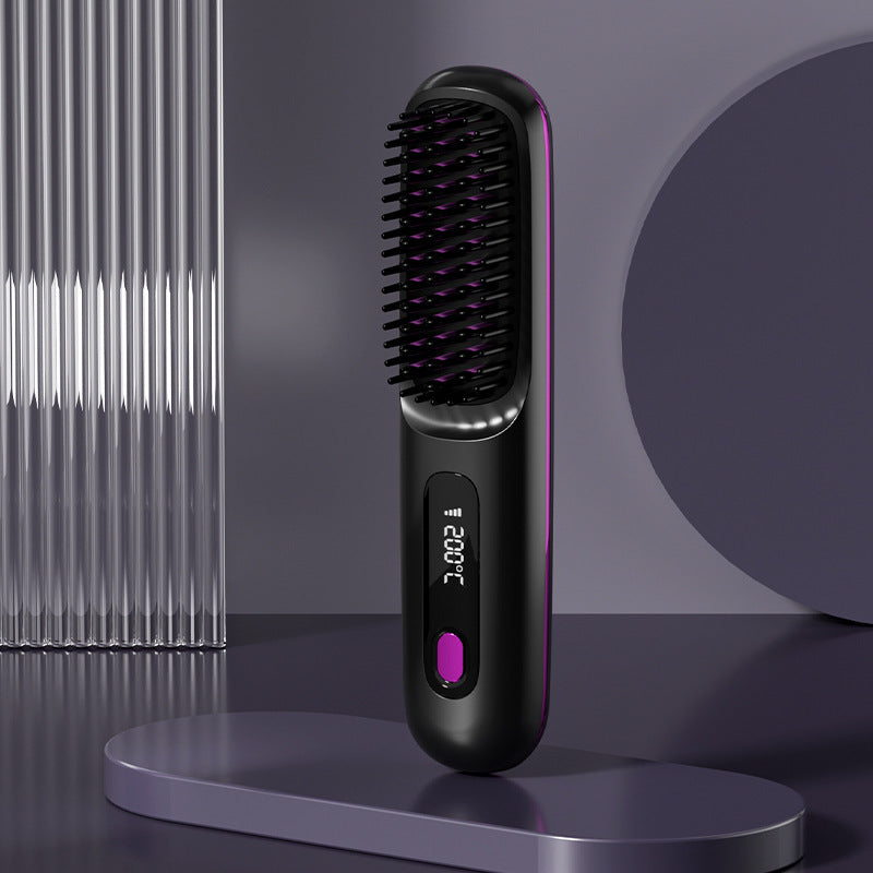 2-in-1 Wireless Hair Straightener Brush & Hot Curler – Fast Heating, Portable USB Rechargeable Hair Styling Comb
