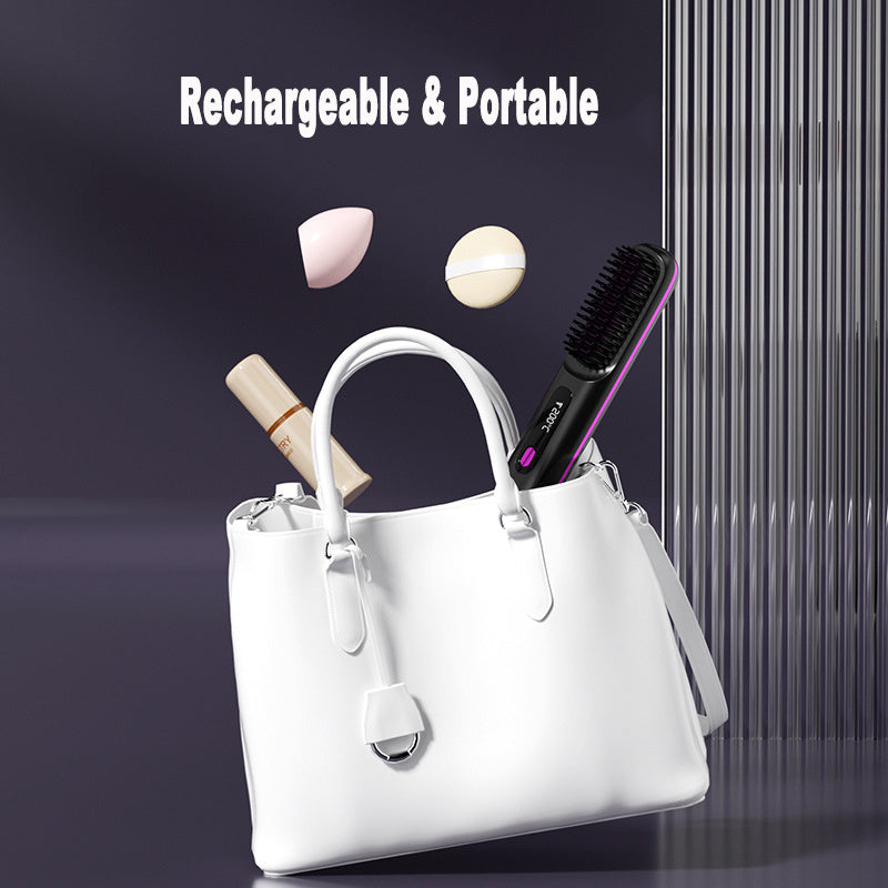 2-in-1 Wireless Hair Straightener Brush & Hot Curler – Fast Heating, Portable USB Rechargeable Hair Styling Comb