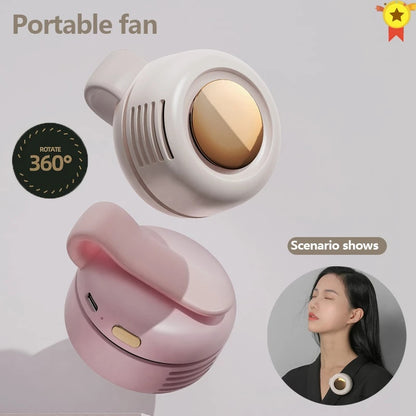 Mini Clip Neck & Waist Fan – USB Rechargeable, Leafless, 3-Speed Portable Cooling Fan for Outdoor Use