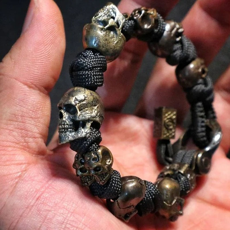 Men’s Skull Paracord Bracelet – Handmade Punk Hip-Hop Woven Jewelry, Stylish Survival Bracelet