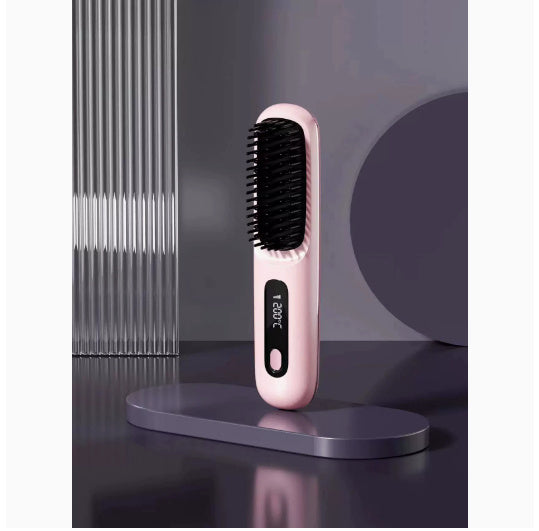 2-in-1 Wireless Hair Straightener Brush & Hot Curler – Fast Heating, Portable USB Rechargeable Hair Styling Comb