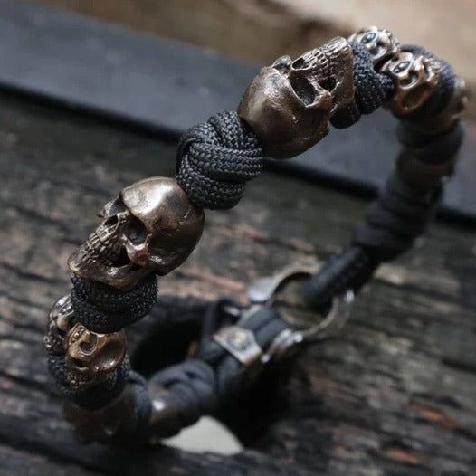 Men’s Skull Paracord Bracelet – Handmade Punk Hip-Hop Woven Jewelry, Stylish Survival Bracelet