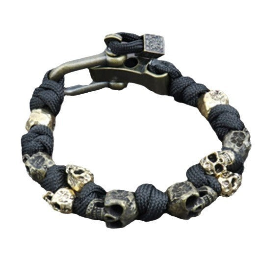 Men’s Skull Paracord Bracelet – Handmade Punk Hip-Hop Woven Jewelry, Stylish Survival Bracelet