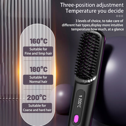 2-in-1 Wireless Hair Straightener Brush & Hot Curler – Fast Heating, Portable USB Rechargeable Hair Styling Comb